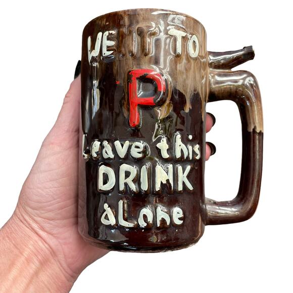 Vintage Redware Wet Your Whistle Beer Mug Novelty Man Gift Bar Ceramic Stein - Picture 2 of 16